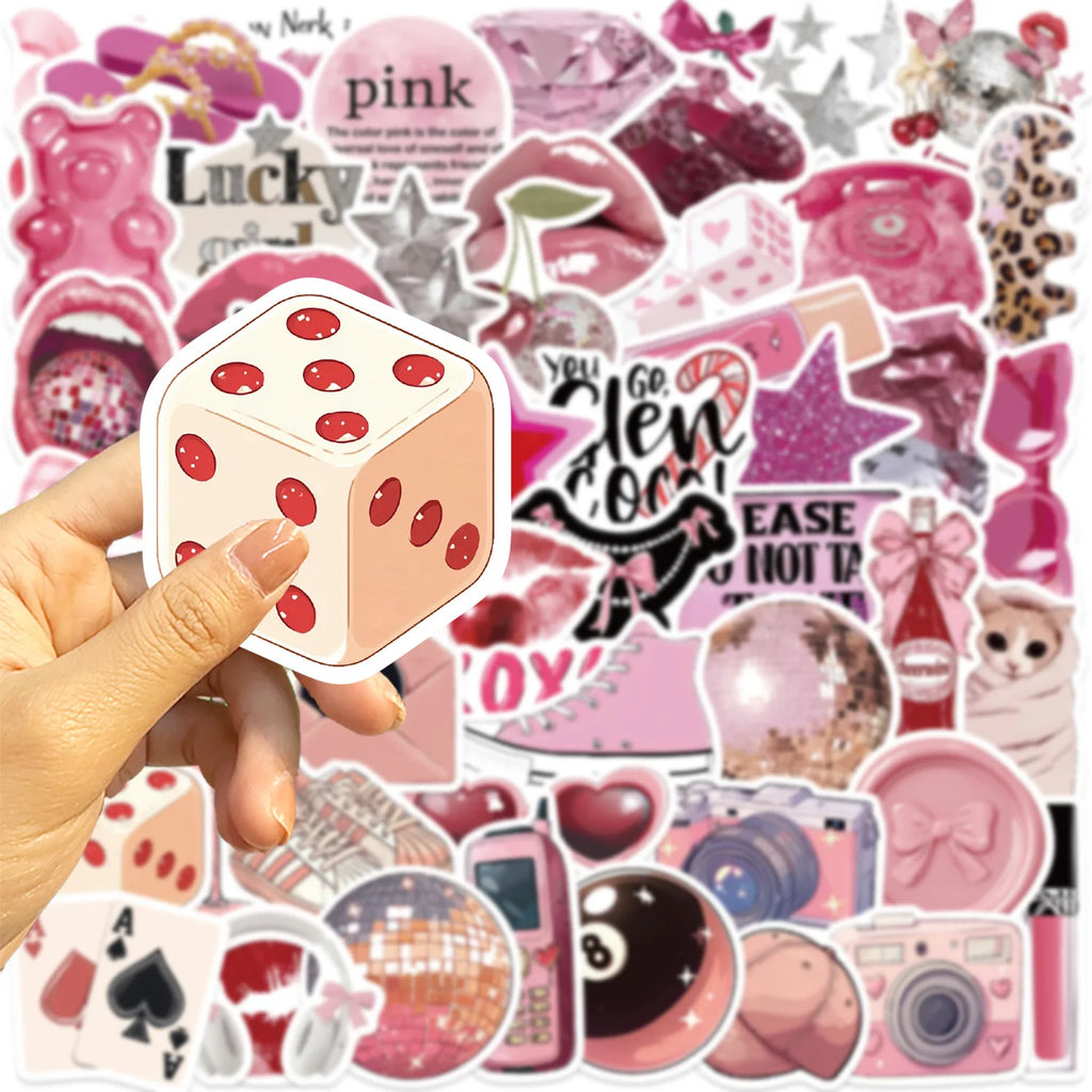 50/100PCS Cartoon Pink Downtown Girl Stickers Decorative Guitar Notebook Luggage DIY Waterproof Stationery Stickers