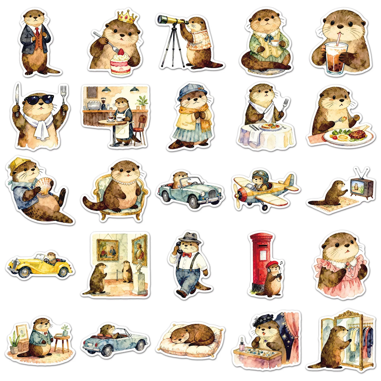 50-Pack Cartoon Otter Stickers Waterproof Decorative Decals for Water Bottles Laptops Mobile Phones Notebooks Luggage