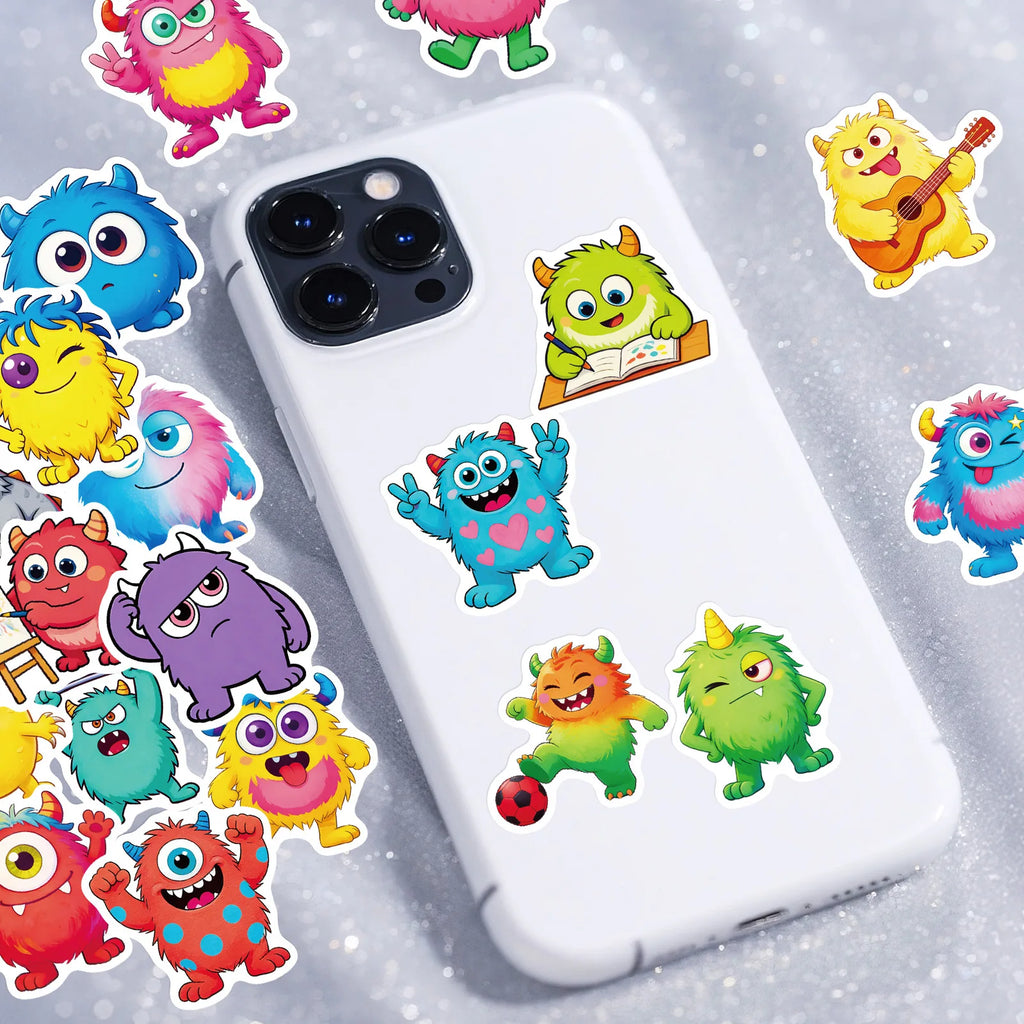 56Pcs Funny Monster Stickers Cute Expression Decals for Journal Diary School Supplies Craft Children's Stationery Reward Sticker