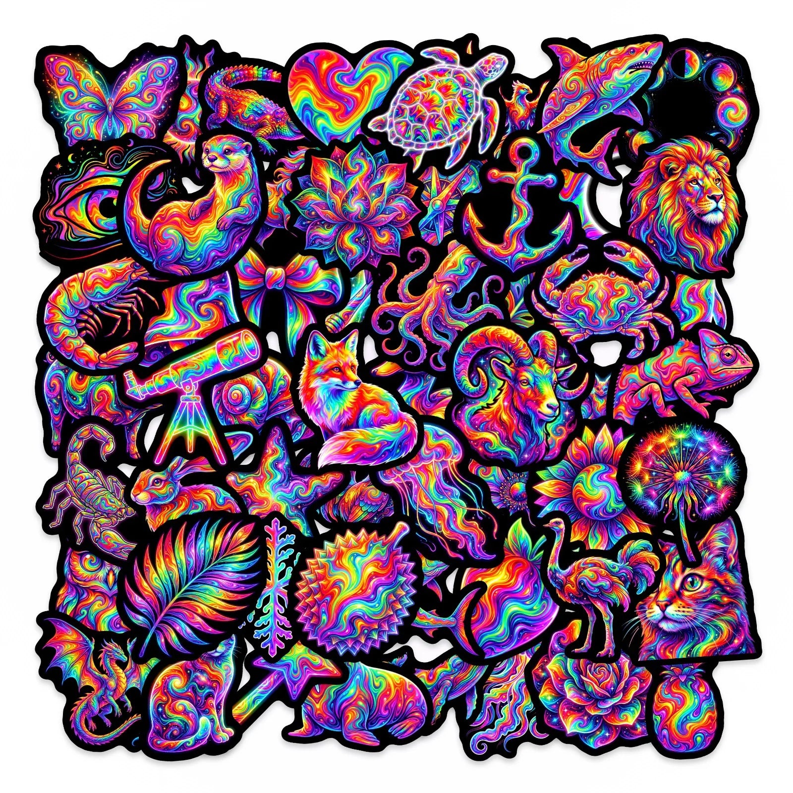 50/100 Pcs HD Rainbow Tie Dye Abstract Art Stickers Waterproof Durable for Phone Case Scrapbook Guitar Scooter Helmet Decals