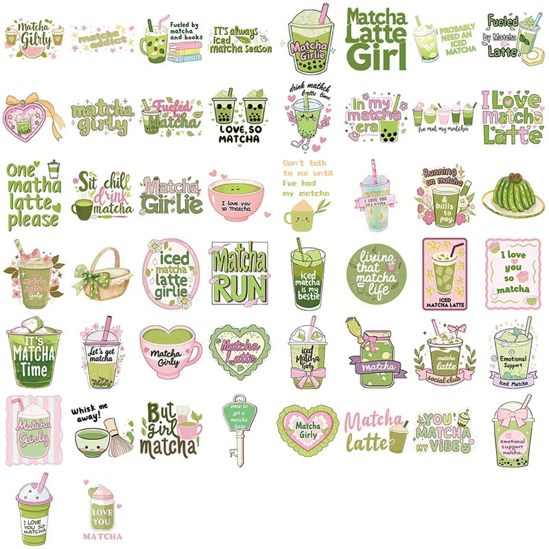 10/30/50PCS Kawaii Matcha Pink Girl PVC Sticky Sticker Aesthetic DIY Decoration Scrapbooking School Supplies for Kids