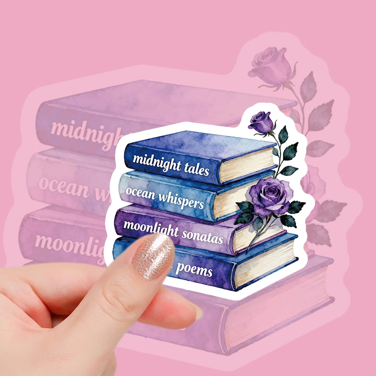 56PCS Bookshelf Therapy Doodle Stickers, Blue Reading Theme Student Stationery Notebook Suitcase DIY Decorative Art Sticker