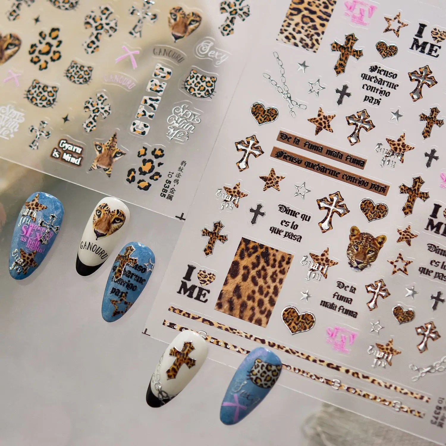 Metal Nail Art Stickers Retro Wild Leopard Print Nails 3D Decorations Stickers Winter Cross Animal Nail Art Accessories Stickers