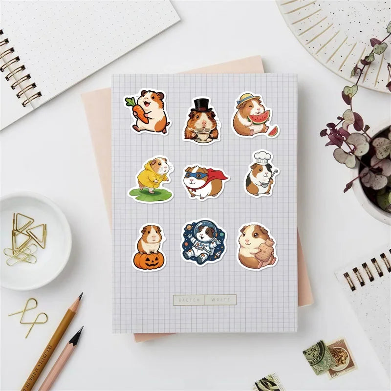 10/30/56PCS Cartoon Guinea Pig PVC Sticky Sticker Stationery DIY Children's Laptop Luggage Skateboard Decoration Scrapbooking