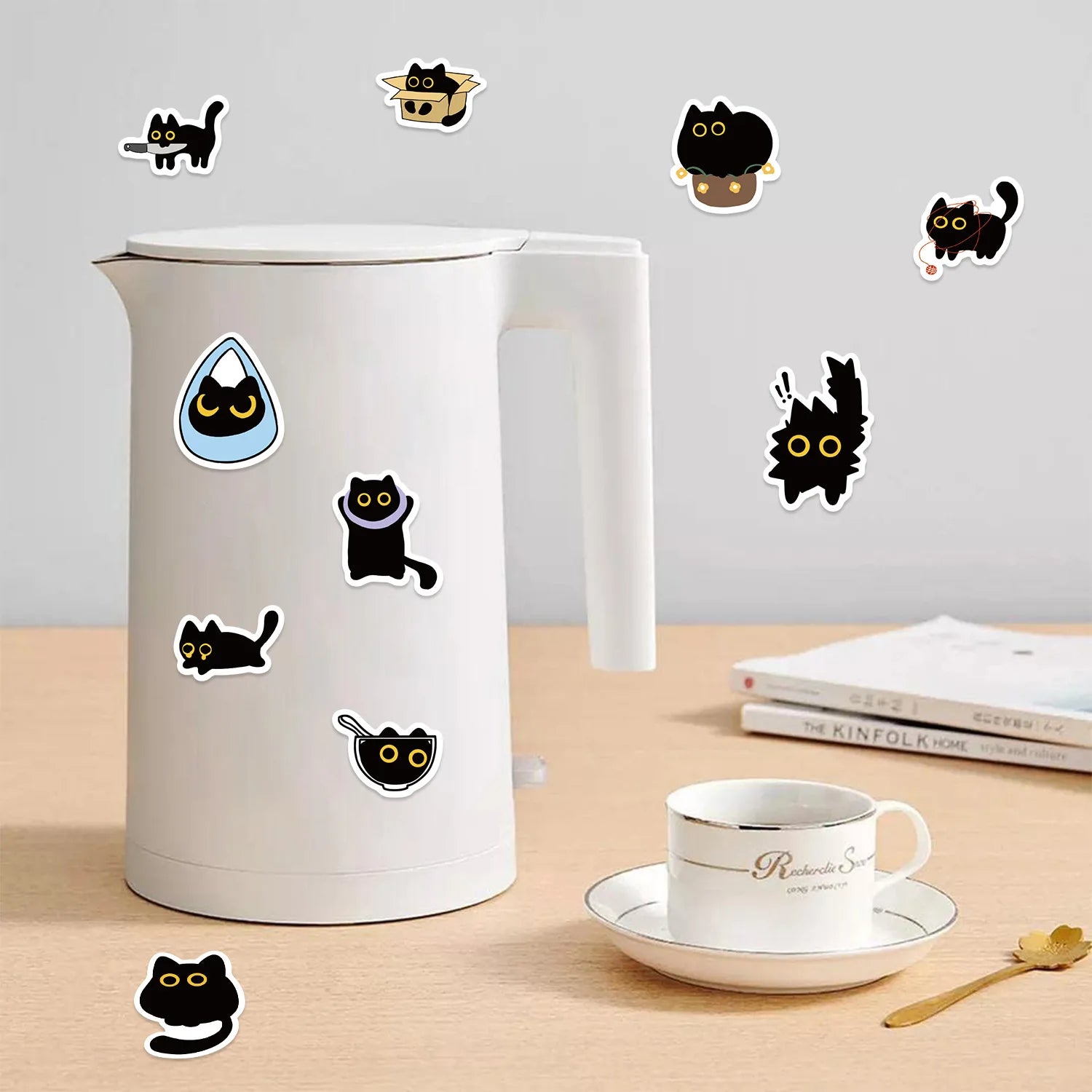 500PCS Ten Different Patterns Black Cat Roll Stickers Small Pattern Decoration DIY Luggage Skateboard Water Cup Stickers
