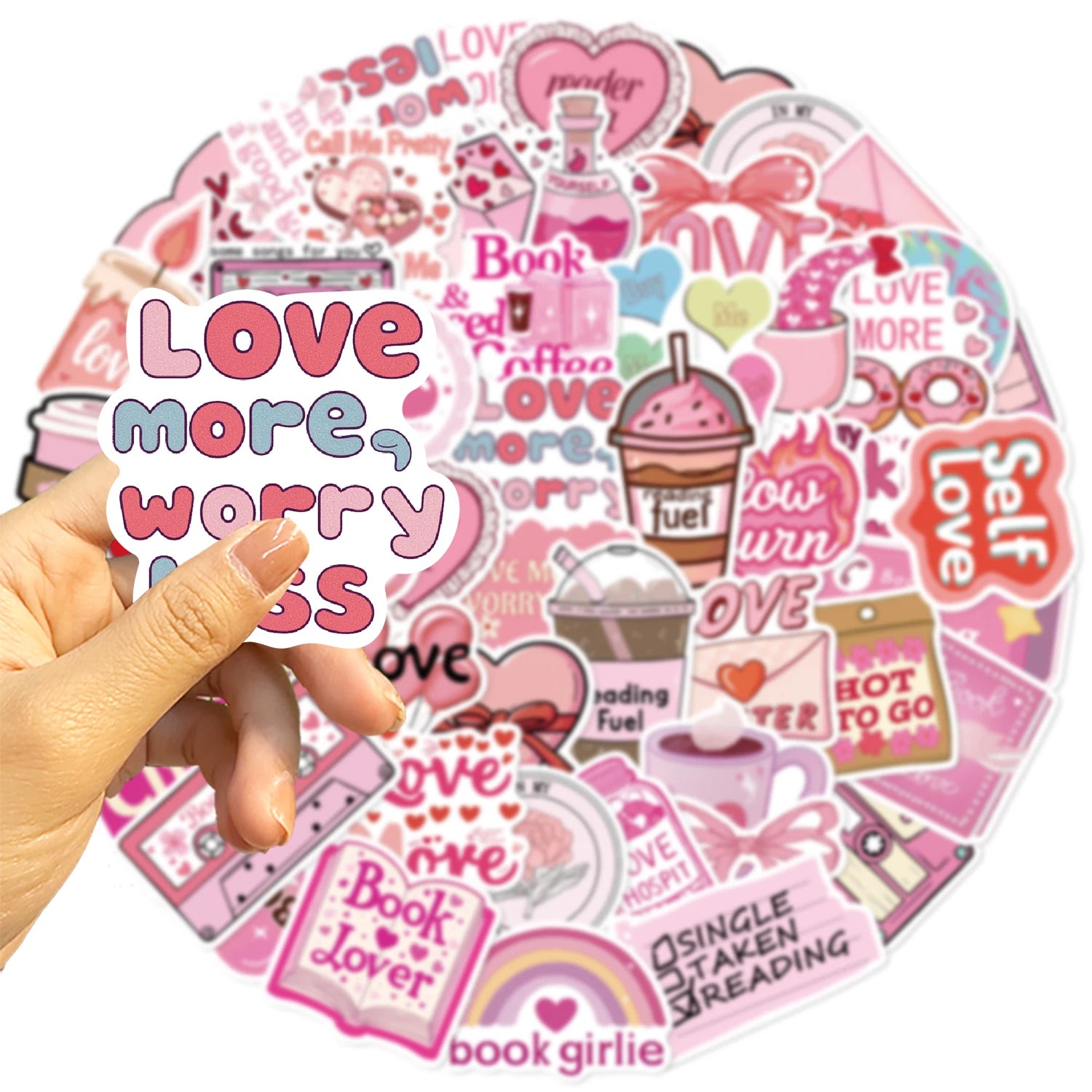 50 Pcs Pink Lover Cartoon Graffiti Stickers for Decorating Guitars, Notebooks, and Luggage. DIY Waterproof Sticke