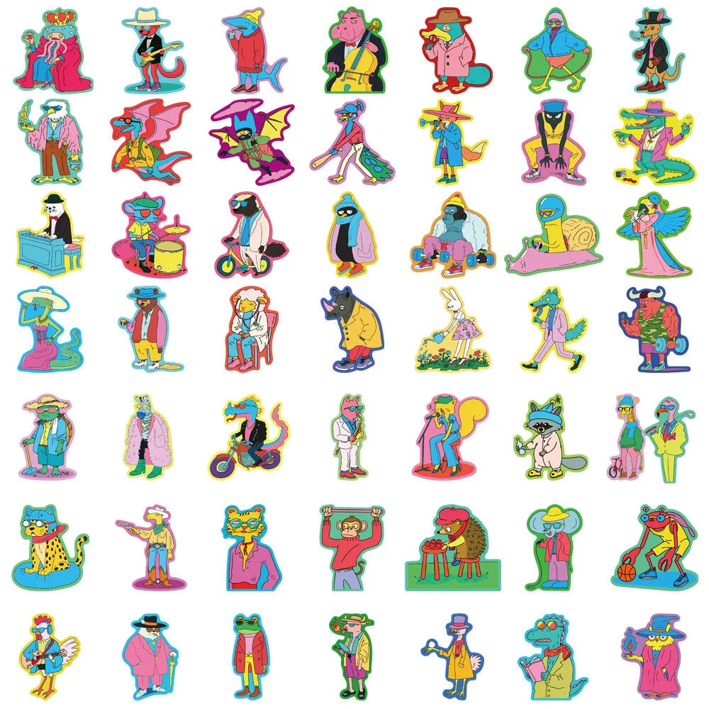 50PCS Colorful Graffiti Animals Sticker Cartoon Laptop Halloween Cute Kawaii Graffiti Skateboard Waterproof Phone Sticker