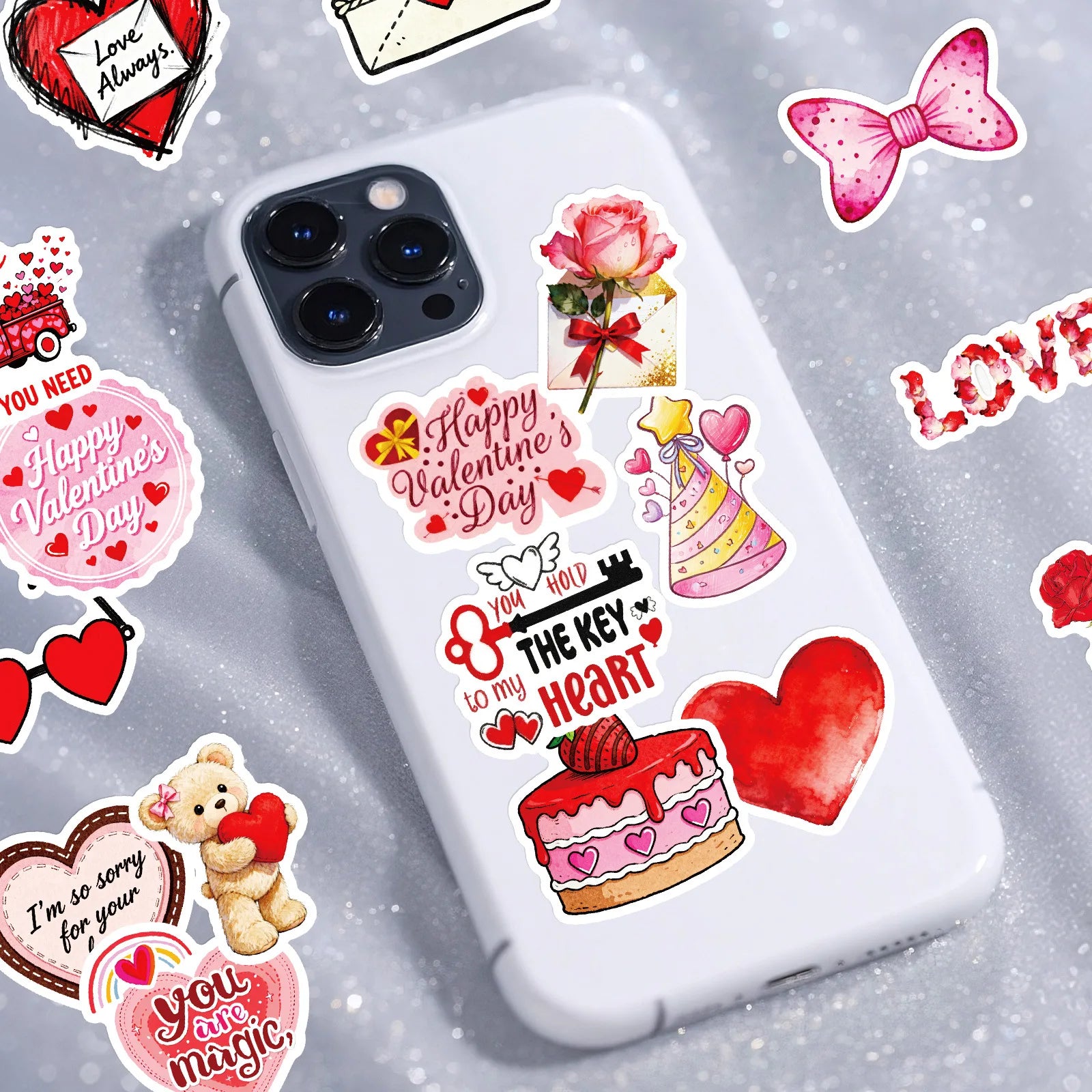 56/112Pcs Valentine's Day Red Stickers for Gift Box Case File Bag Lunch Box Helmet Drawer Fridge Wardrobe Reusable Decoration