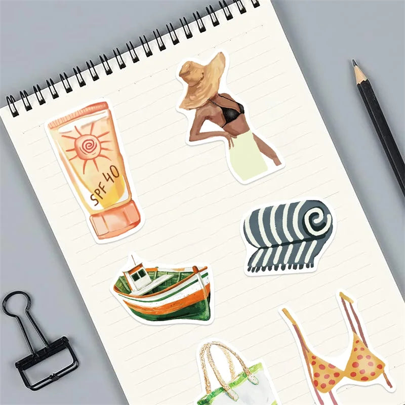 10/30/50PCS Kawaii Summer Life PVC Sticky Sticker Aesthetic DIY Stationery Decoration Scrapbooking School Supplies for Kids