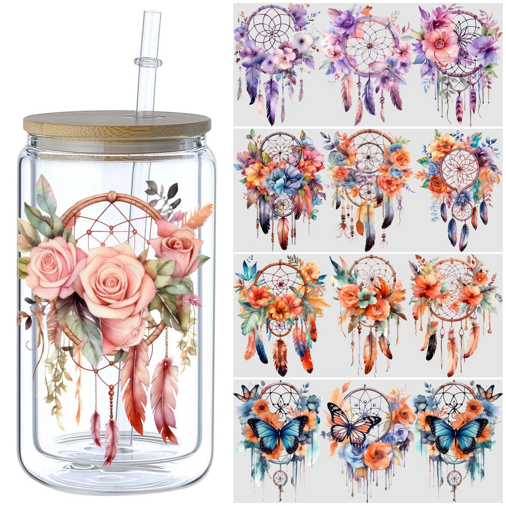 5 sheets Dreamcatcher UV DTF Cup Stickers, DTF Transfer Stickers, Waterproof Wipe-Off Transfer Paper for 16oz Glass, Mug, Crafts