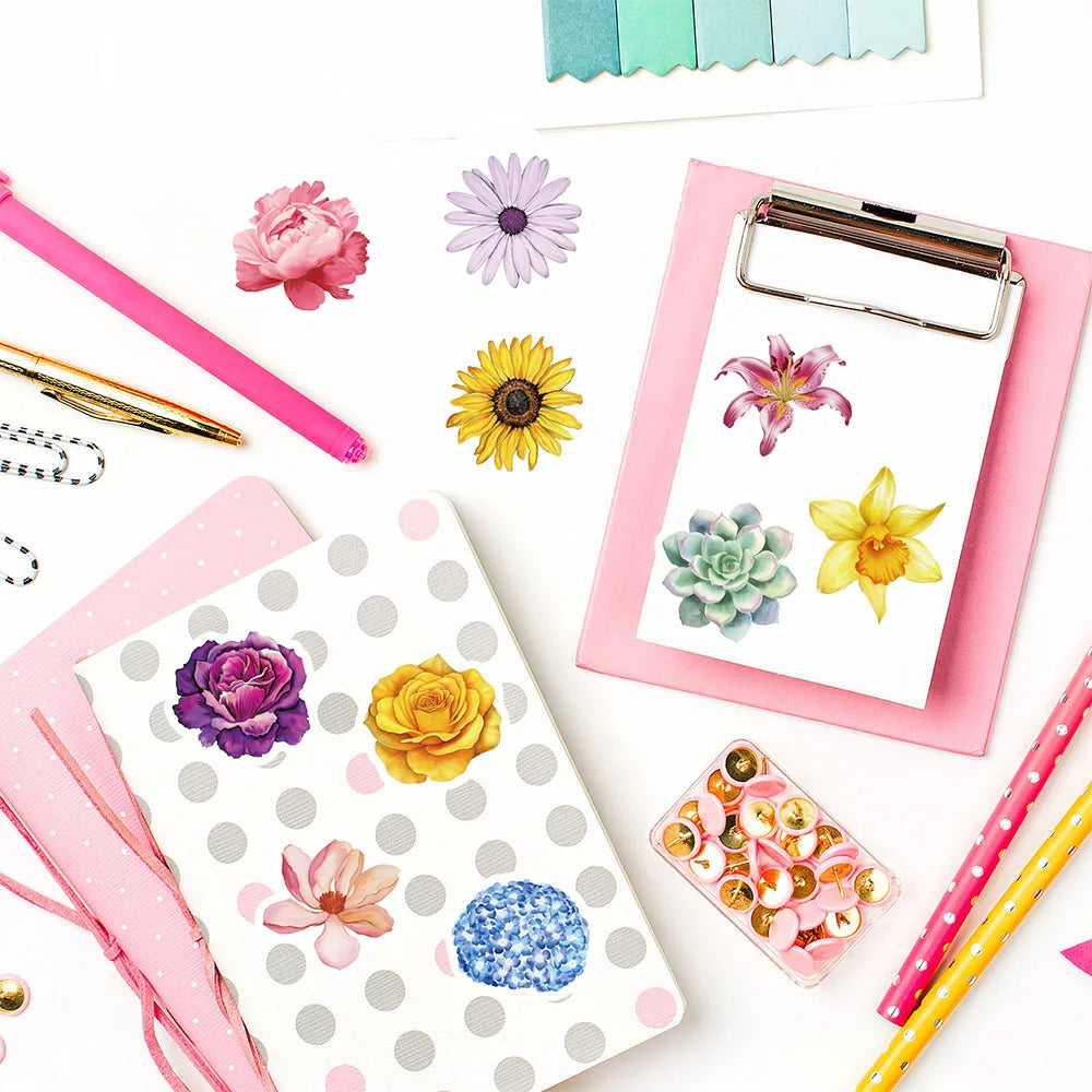 500PCS Flower Roll Stickers Nostalgia Skateboard Collage Fashion Phone Coffee Scrapbook For Fashion Luggage Decoration Sticker