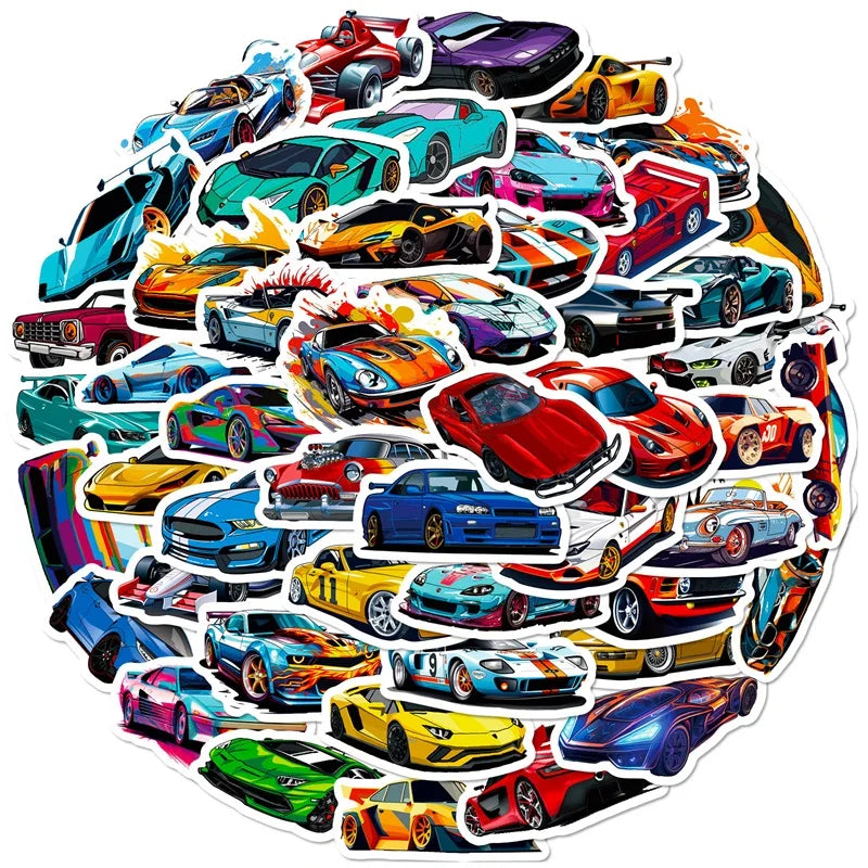 10/30/50PCS Cute Cool Car PVC Sticky Sticker Aesthetic DIY Korean Stationery Decoration Scrapbooking School Supplies for Kids
