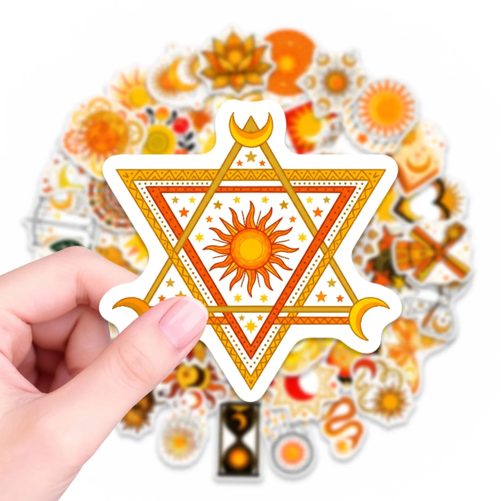 50/100 Pcs Sun Moon Mandala Art Stickers Thick Waterproof DIY for Cup Phone Laptop Helmet Guitar Piano Window Decals