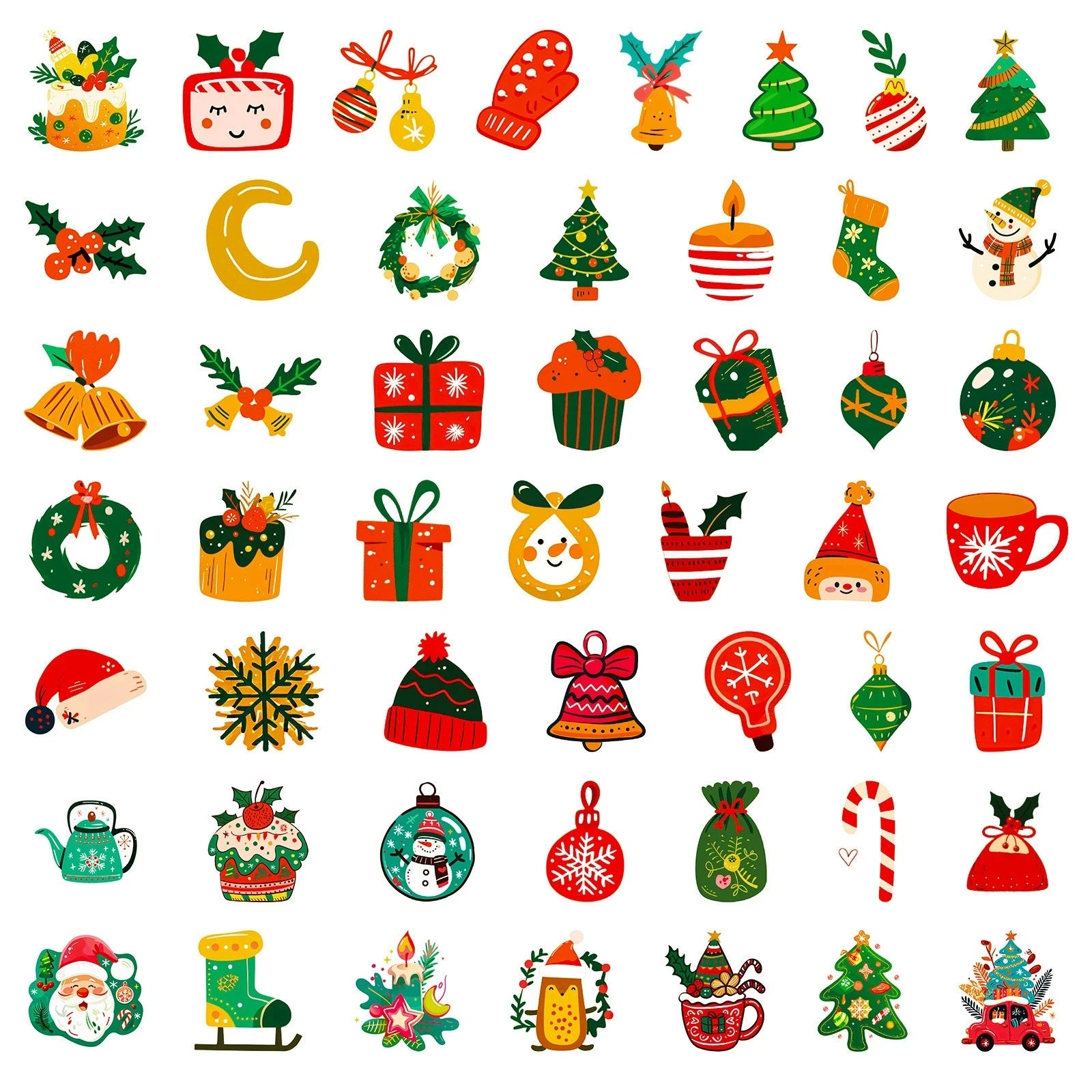 100PCS Red Christmas Theme Waterproof Stickers Decorative Windows Gifts Water Cups Stationery Stickers