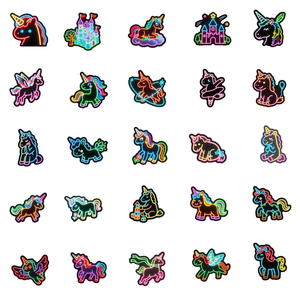 56PCS Neon Unicorn Graffiti Stickers Cartoon Creative Rainbow Horse Cup Decoration Stationery Stickers