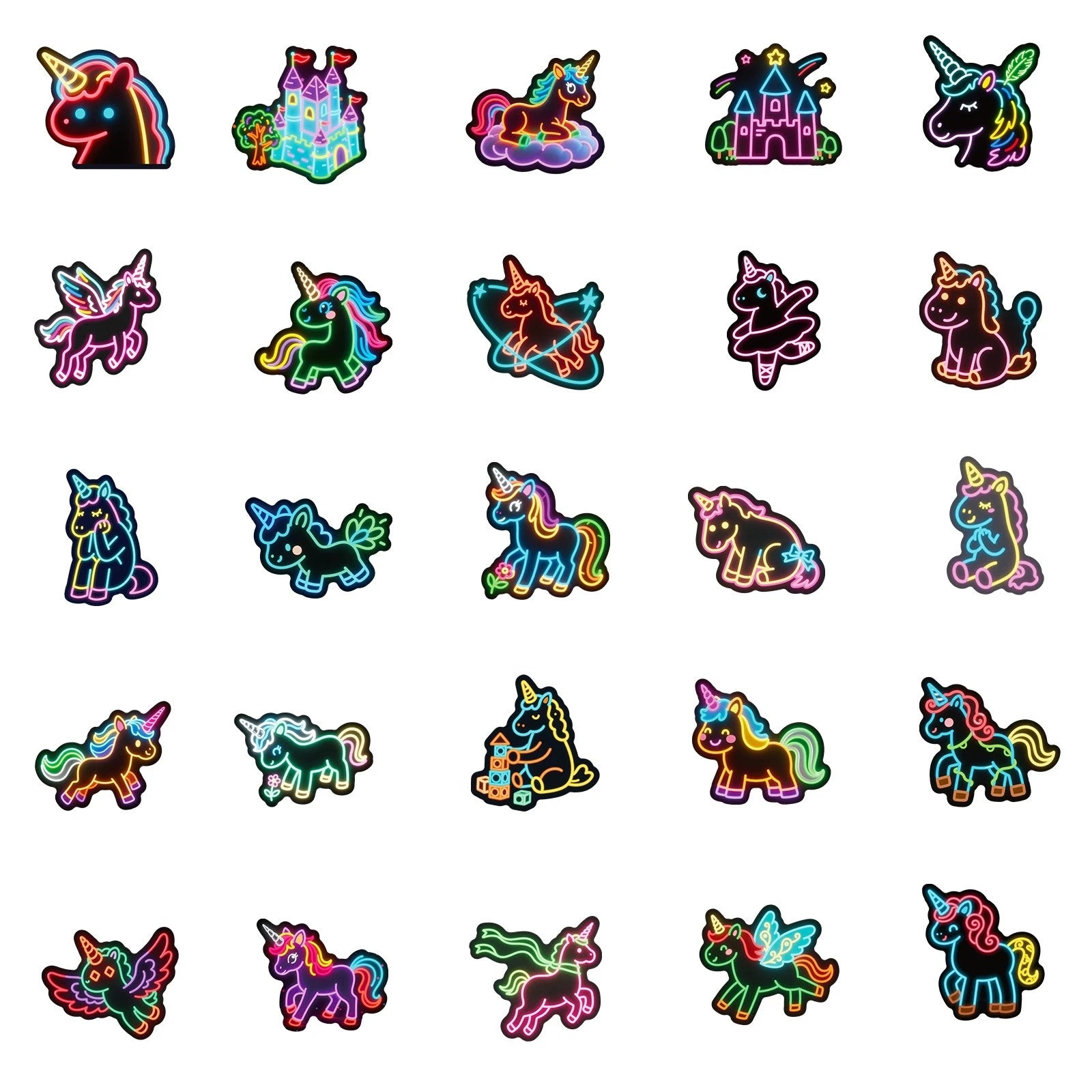 56PCS Neon Unicorn Graffiti Stickers Cartoon Creative Rainbow Horse Cup Decoration Stationery Stickers