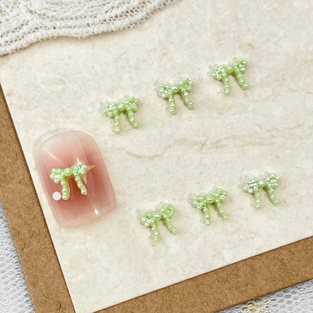 10pc Cute 3D Resin Pearl Bow Nail Art Charms Macaron Imitation Japanese Preal Bowknot Ribbon Nail Decorations DIY Nail Accessory