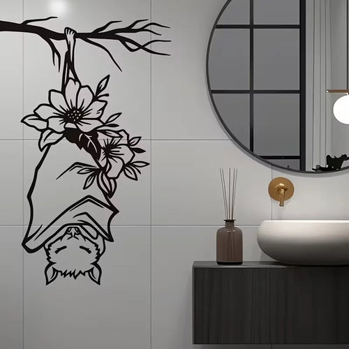 1pc Traditional Bat Wall Decal, Halloween Hanging Bat Vinyl Sticker, Removable PVC Self-Adhesive Animal Theme Bathroom Decor, Si
