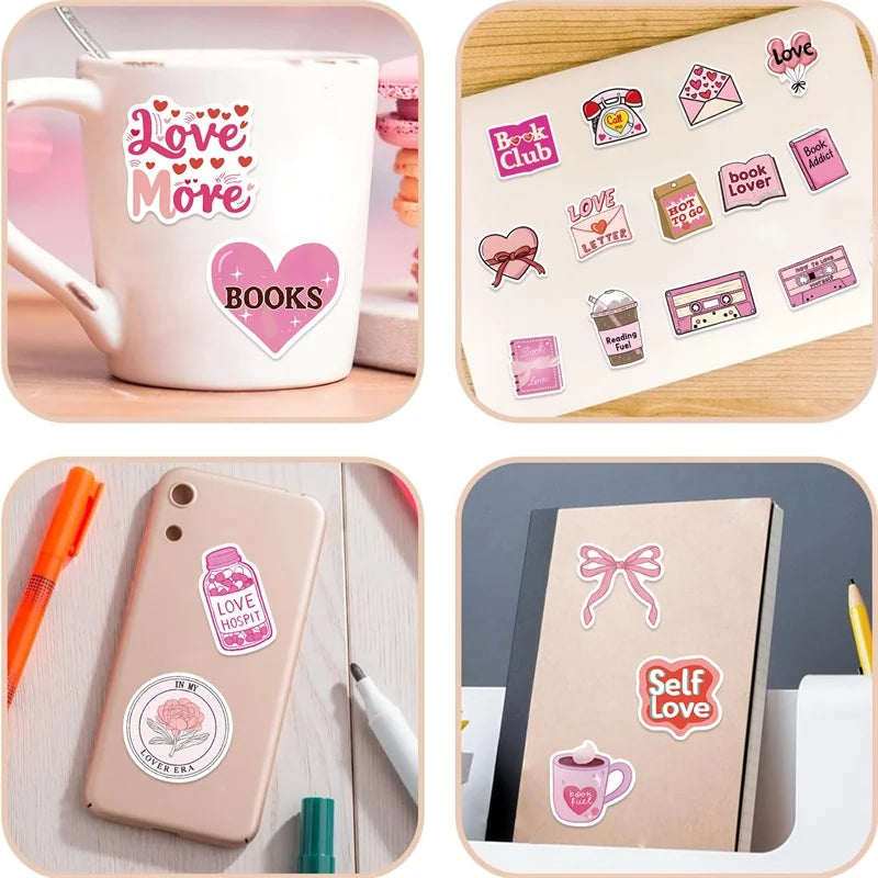 10/30/50PCS Cartoon Pink Love PVC Sticker Aesthetic Children's Stationery Sticky DIY Decoration Scrapbooking School Supplies