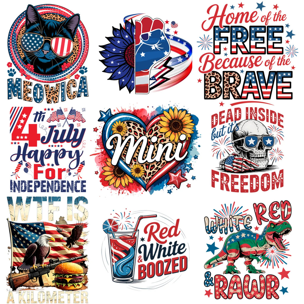 9 sheets flag series DIY Independence Day themed iron-on decals, July 4th themed heat transfer DIY for clothing, T-shirts, jeans