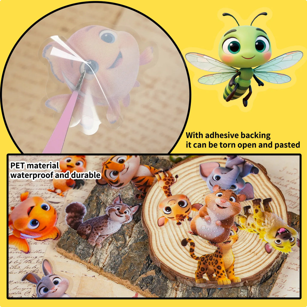 56/112 Pcs Cute Cartoon Animal PET Clear Stickers for Stationery Box Water Bottle Helmet Bicycle Car on-repeating Waterproof