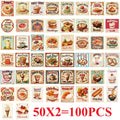 50/100PCS Waterproof Cartoon Retro Delicious Food Graffiti Stickers DIY for Decoration Guitar Notebook Luggage