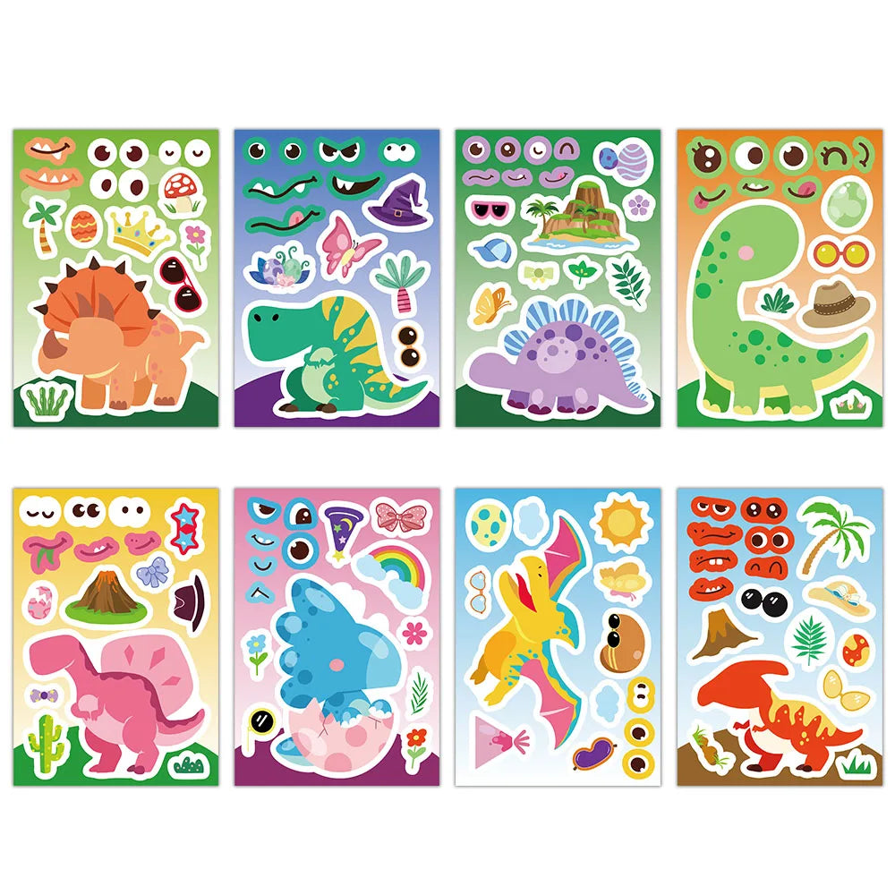 8PCS Cartoon Cute Dinosaur Collage Toy DIY Stickers Luggage Tablet Computer Speaker Skateboard Waterproof Stickers