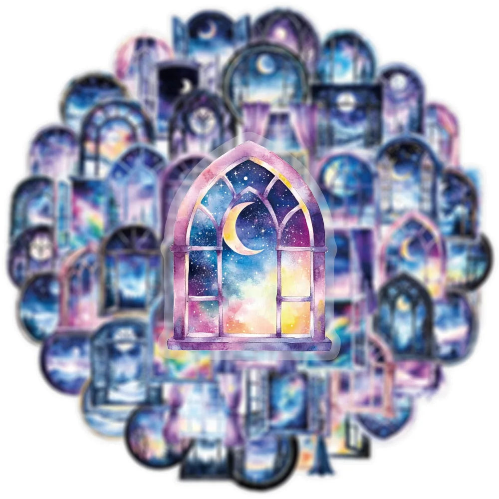 50PCS Transparent PET Dream Window Flower Stickers Phone Water Bottles Notebook Stationery Tablets Waterproof Stickers