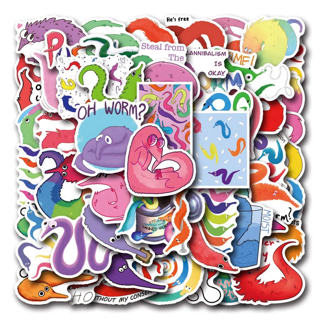 55/110PCS Cartoon Worm Graffiti Sticker Car Luggage Cup Scooter Stationery Notebook Sticker