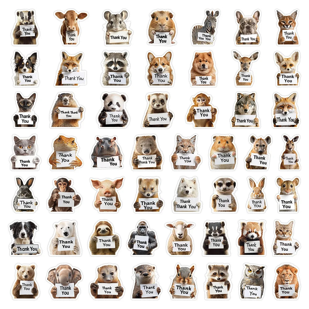 50/100PCS Realistic Animal Tag Stickers Cute Pet Dog With Thank You Notebook Water Cup Stationery Box Decoration