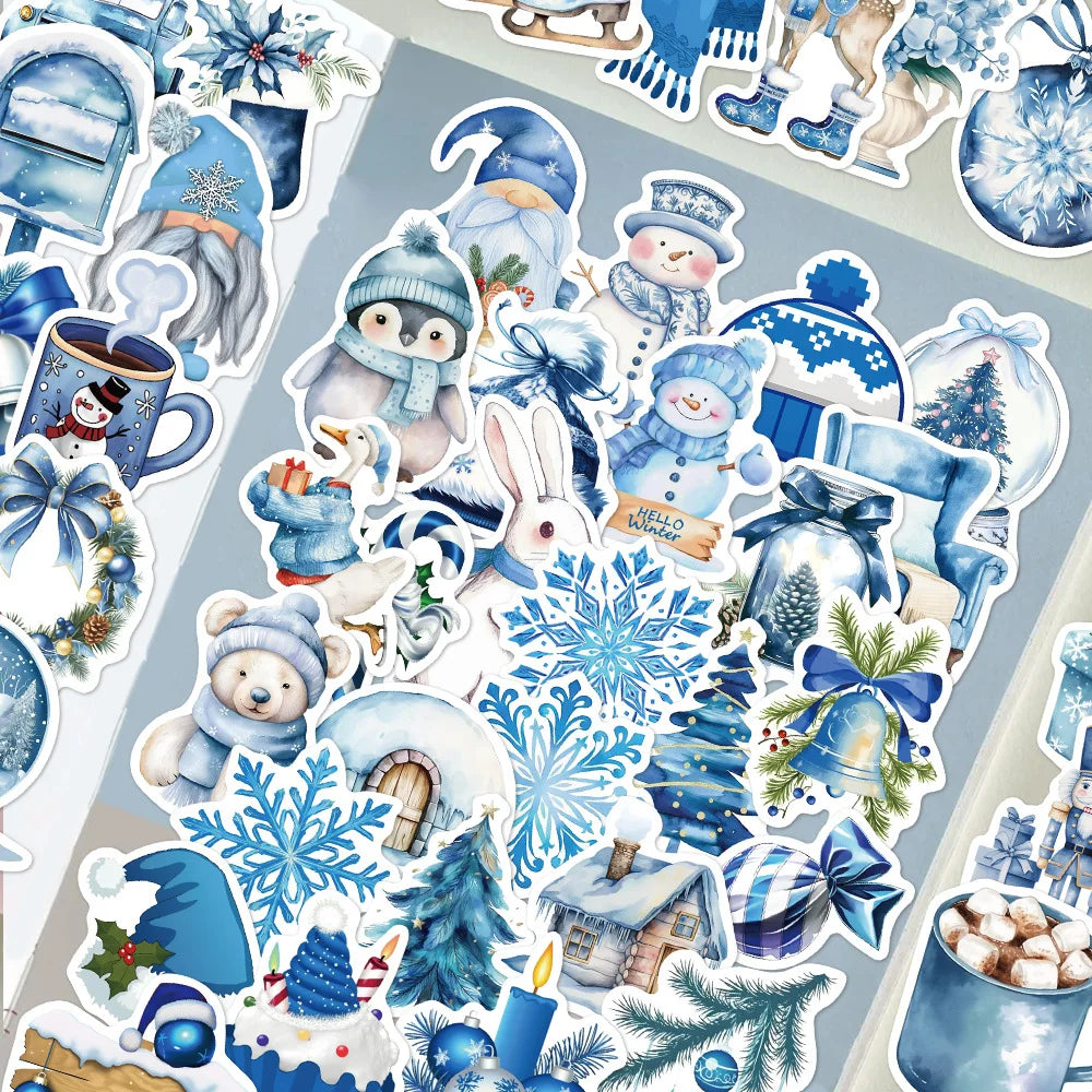 50/100PCS Blue Winter Stickers Scrapbooking Laptop Graffiti Room Community Diary Y2k Fashion Phone Fun Christmas Sticker