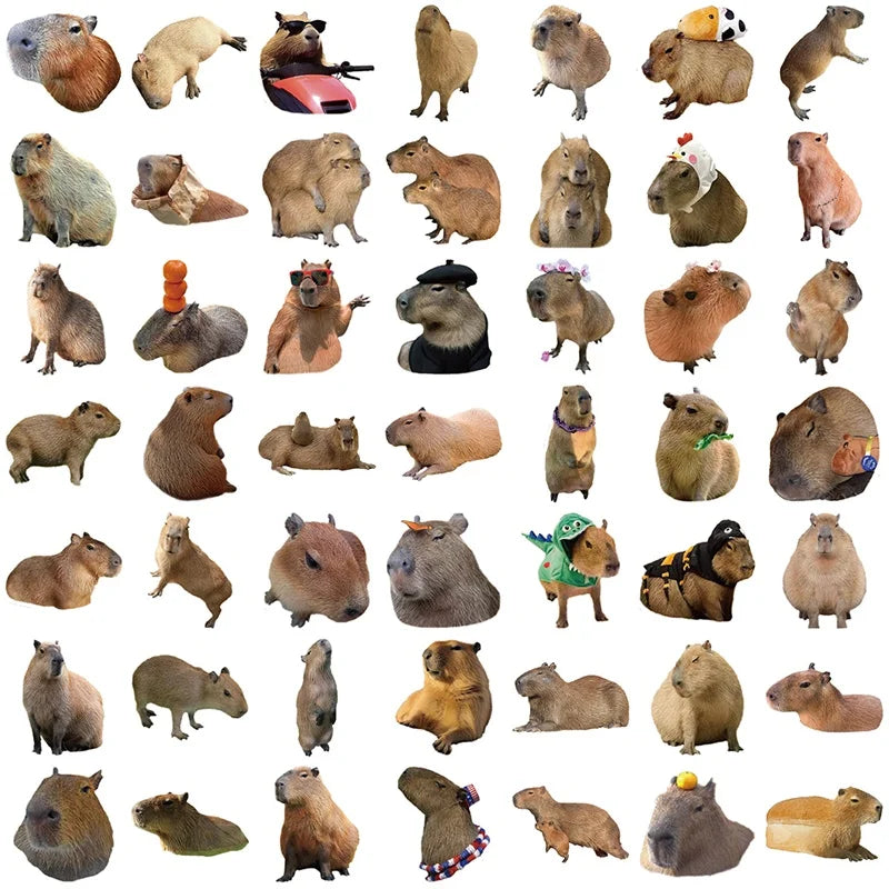 10/30/50PCS Cute Capybara PVC Sticky Sticker Aesthetic Children's Stationery DIY Decoration Scrapbooking School Supplies