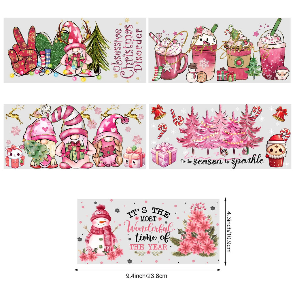 5 sheets Christmas UV DTF cup stickers, DTF transfer stickers, waterproof wipe transfer paper for 16oz glass, mug, furniture