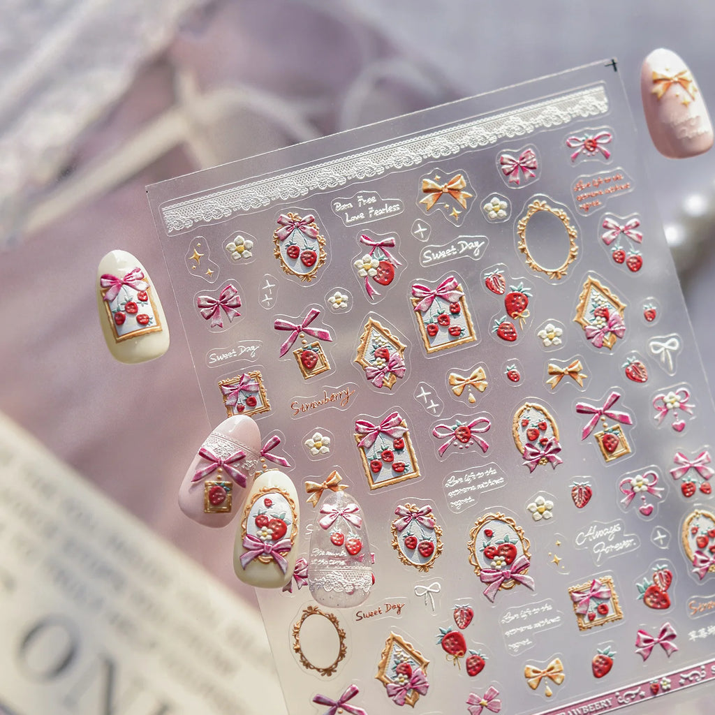 Bows Rabbits Nail Art Stickers 5D Softs Embossed Nail Decorations Stickers Sweet Cartoon Self Adhesive Nail Art Accessory Decal