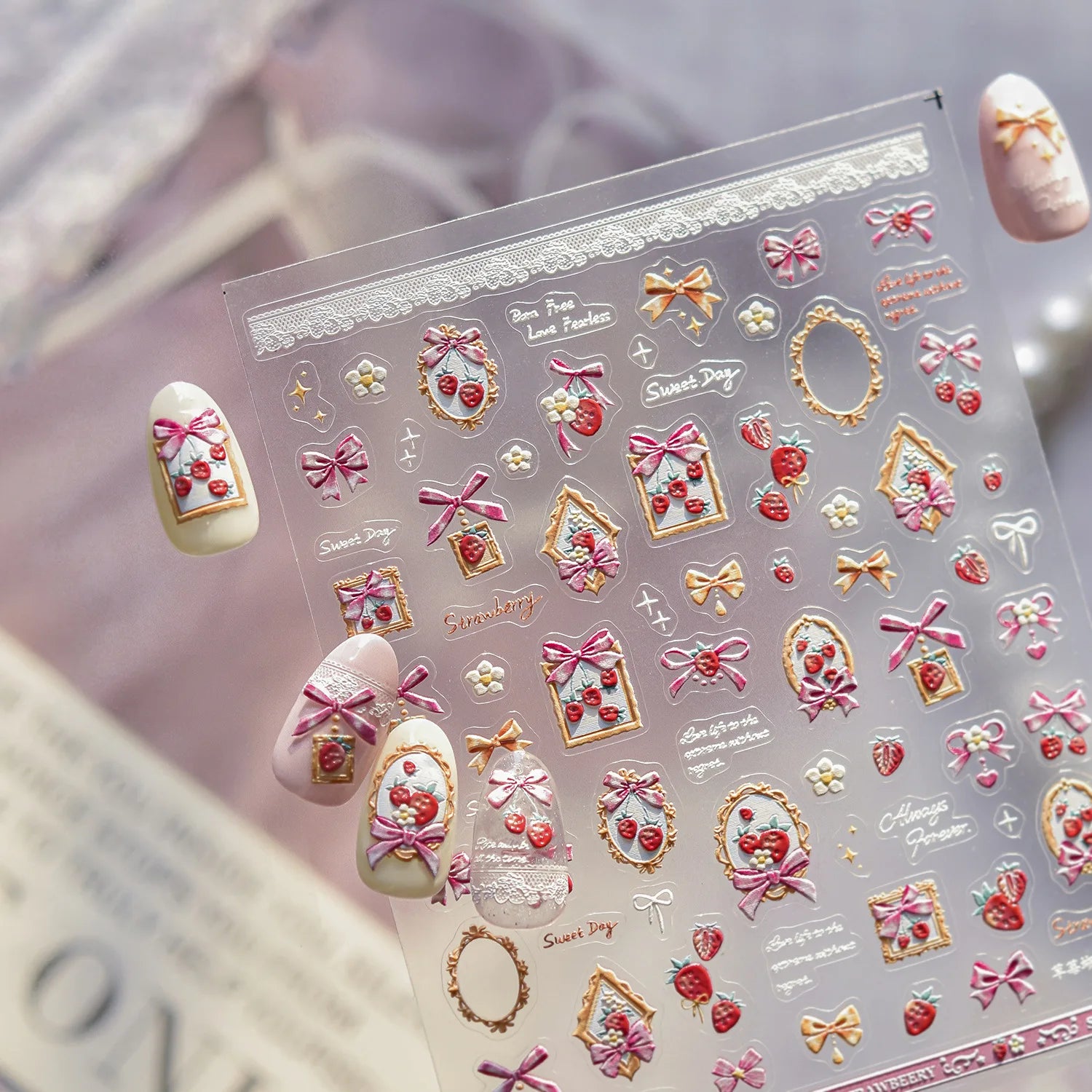 Bows Rabbits Nail Art Stickers 5D Softs Embossed Nail Decorations Stickers Sweet Cartoon Self Adhesive Nail Art Accessory Decal