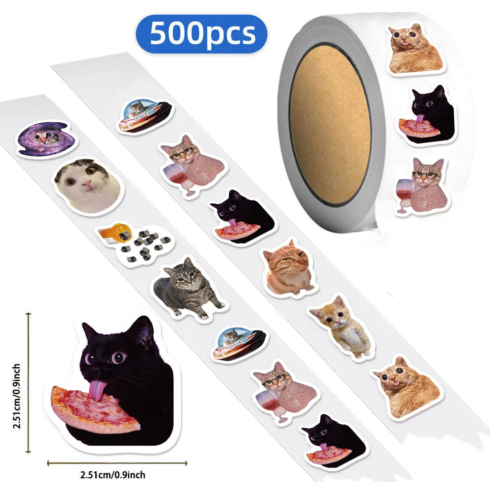 500PCS Cartoon Cat Style Reward Stickers 10 Different 2.5cm/1.0-inch Meow Learning Reward Set Party Gift Stamps