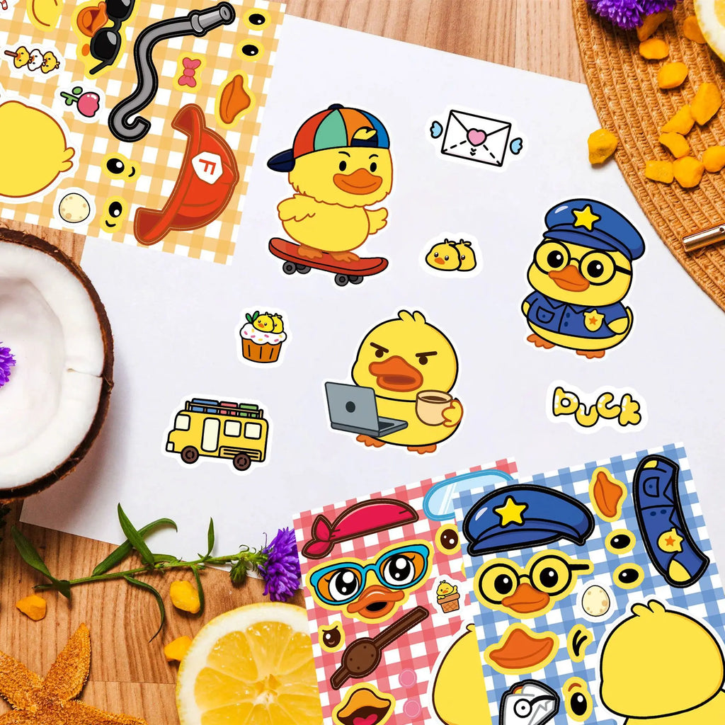 8/16 Pcs Yellow Duckling Puzzle Make A Face Cute Stickers for Cup Phone Laptop Notebook Piano Fridge Waterproof Decals