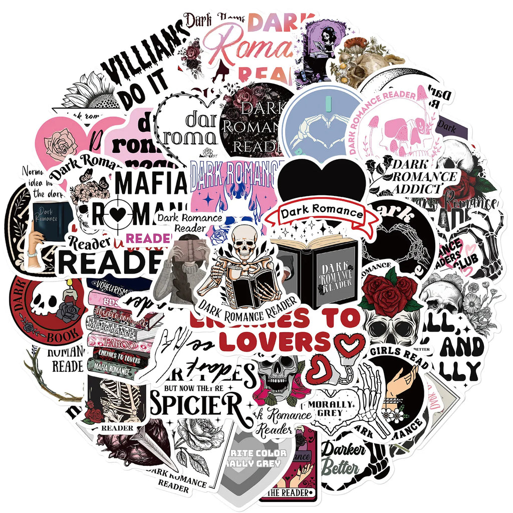 50-Pack Dark Romantic Reading Graffiti Stickers Guitar Notebook Luggage Student Stationery DIY Waterproof Art Decals