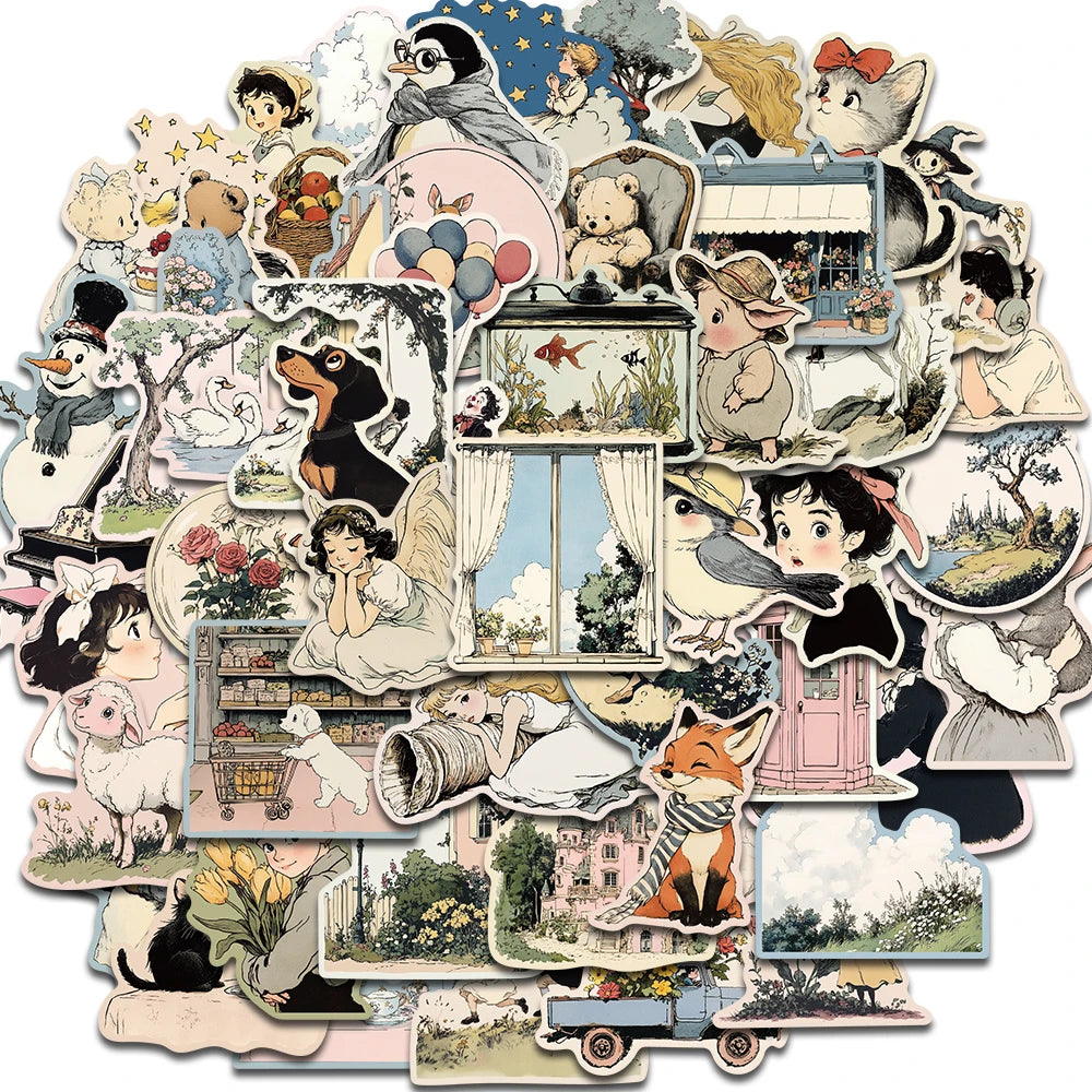 50PCS Comic World Sticker Graffiti  Aesthetic Reading Laptop Luggage Scrapbooking Decals Waterproof Luggage Phone Decals ﻿