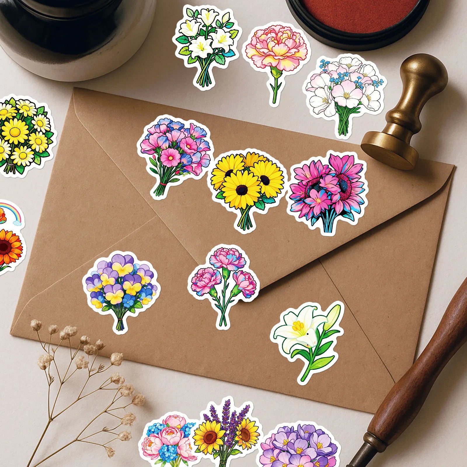 50/100 Pcs Colorful Floral Flower Plant Theme Stickers for Phone Vase Scrapbook Stationery Box Printer Cup Removable Decals