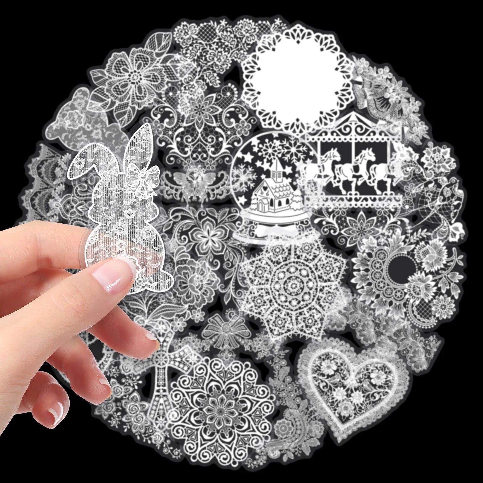 50/100PCS Lace Transparent PET Stickers Simple Text Solid Color Small Fresh Decoration Waterproof DIY Stickers