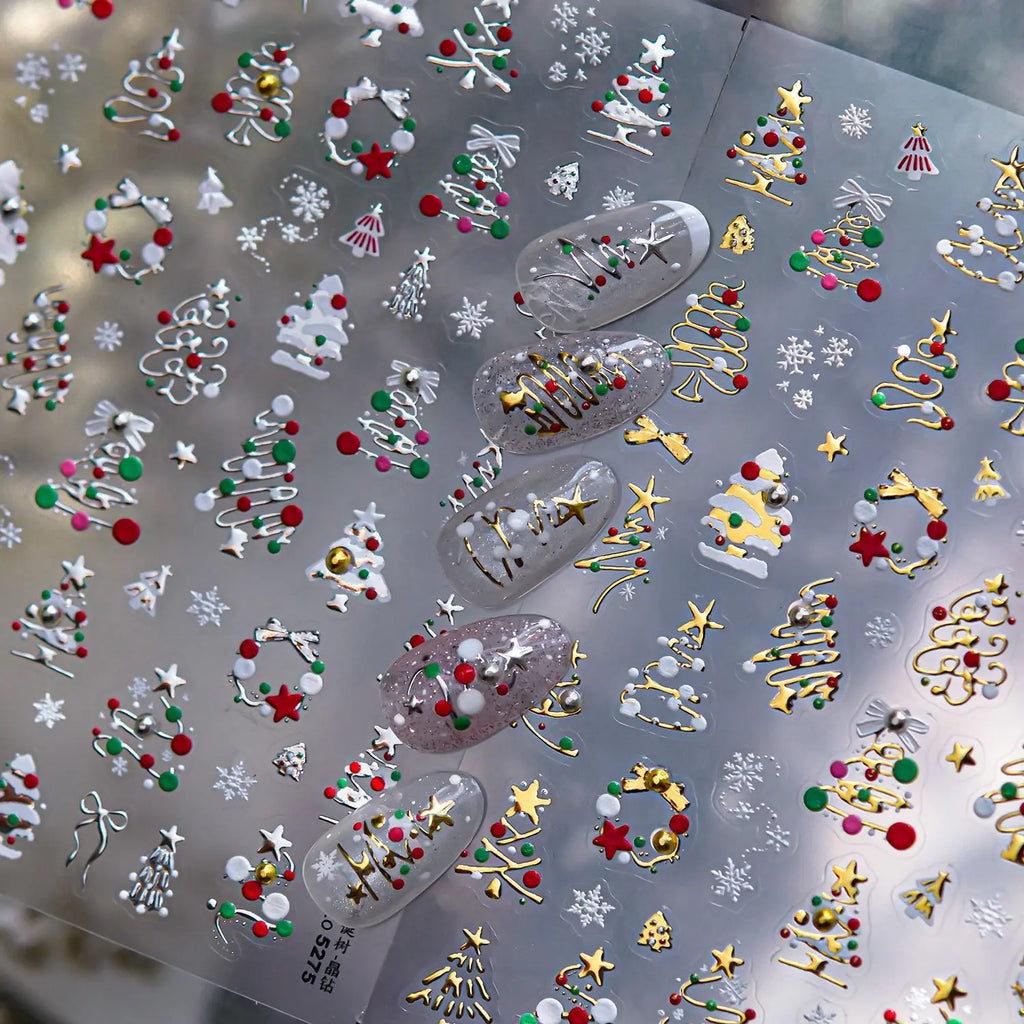 Luxury Crystal Diamond Nail Stickers 5D Cute Apple Christmas Tree Nail Decoration Stickers DIY 3D Happy New Year Manicure Decals