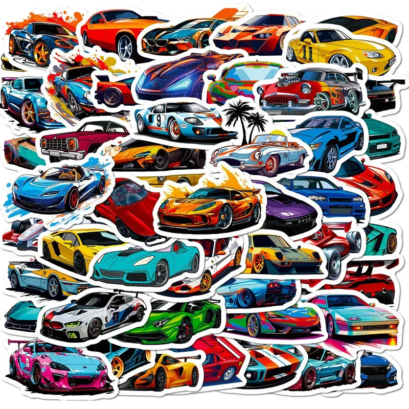 10/30/50PCS Cute Cool Car PVC Sticky Sticker Aesthetic DIY Korean Stationery Decoration Scrapbooking School Supplies for Kids