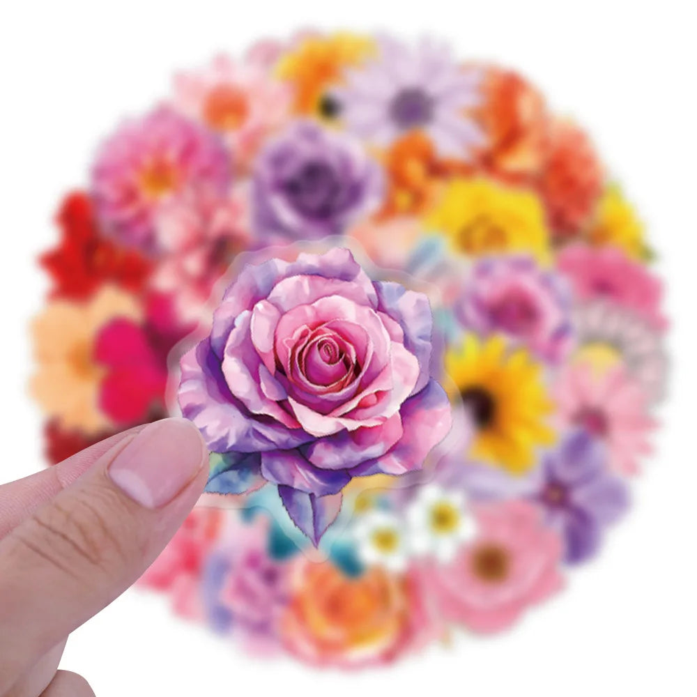 63/126PCS Transparent PET Flower Personalized Graffiti Stickers for Luggage, Water Cups, Scooter Stickers