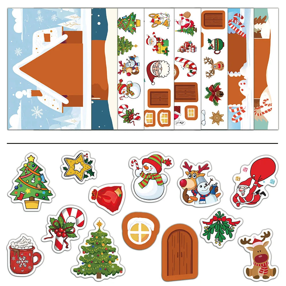 8PCS Christmas Stickers Little Deer Santa Claus Fun Stickers DIY Phone Case Computer iPad Laptop Luggage Waterproof Stickers