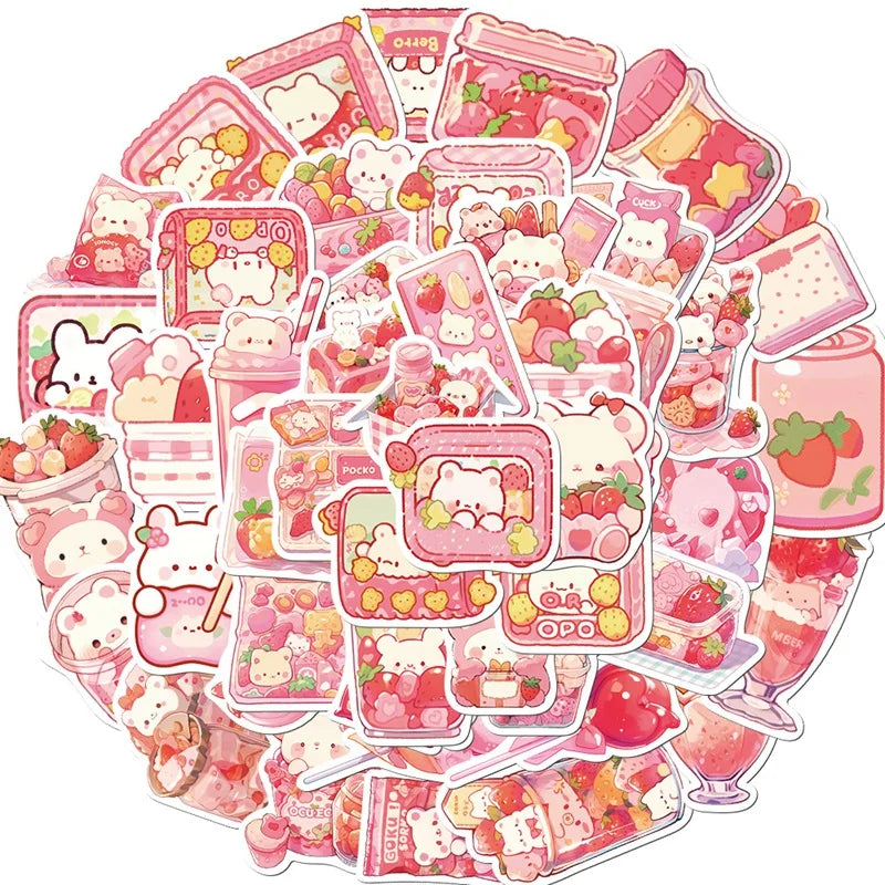 10/30/50PCS Cute Pink Food PVC Sticker Aesthetic Children's Decoration Scrapbooking Korean Stationery School Supplies for Kids