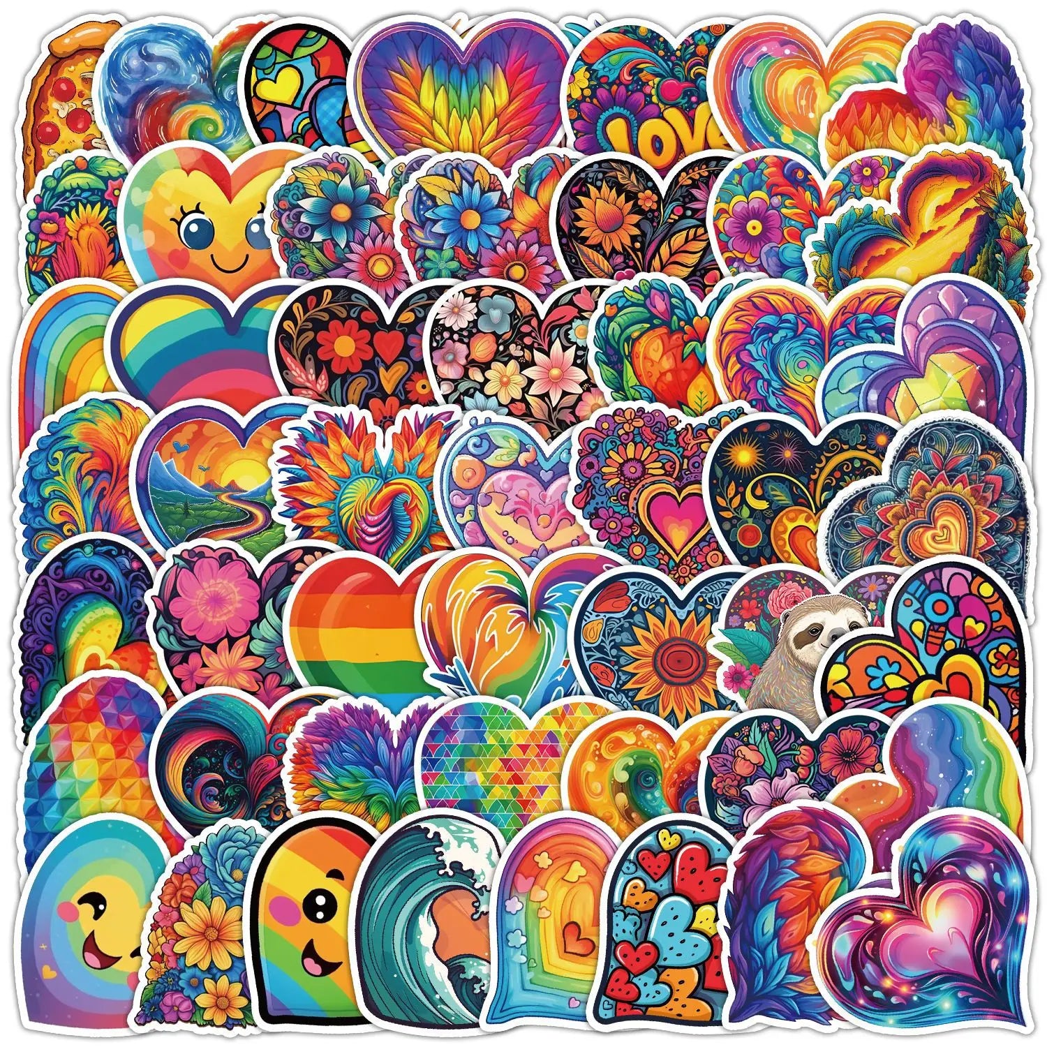 50PCS Colorful Love Doodle Stickers for Cars, Mobile Phones, Water Cups, Decorative Stickers, Waterproof Stationery Stickers Dec