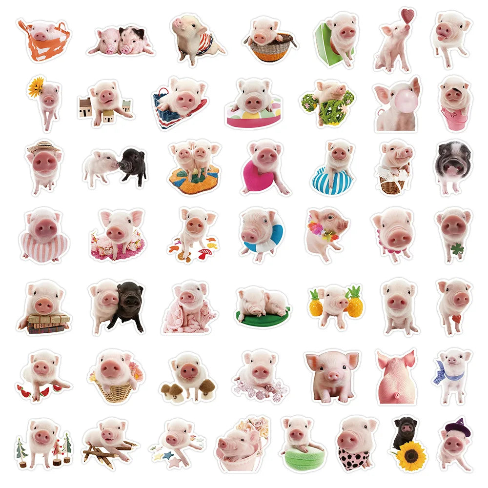 50PCS Cute Realistic Pig Stickers Children Student Stationery Notebook Window Car Waterproof Decorative Art Sticker