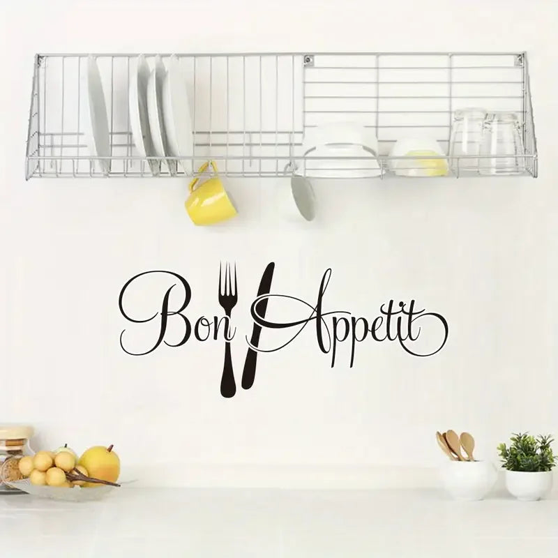 Reusable Self-Adhesive BON Appetit Wall Decal - Modern Geometric Kitchen Decor with Elegant Cursive Lettering, No Residue Remova