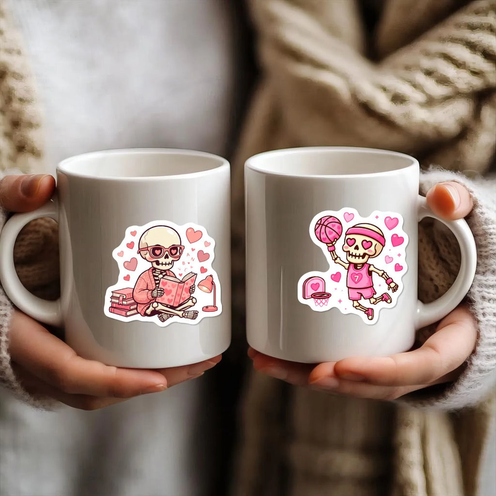 50/100 Pcs Pink Valentine Fun Skull Stickers Funny Heart Skeleton Waterproof DIY for Cup Phone Laptop Diary Helmet Decals
